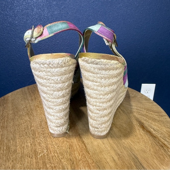 Jessica Simpson Jada Pink, Yellow, & Blue Slingback Wedge Espadrilles, Size 10 - Picture 4 of 7